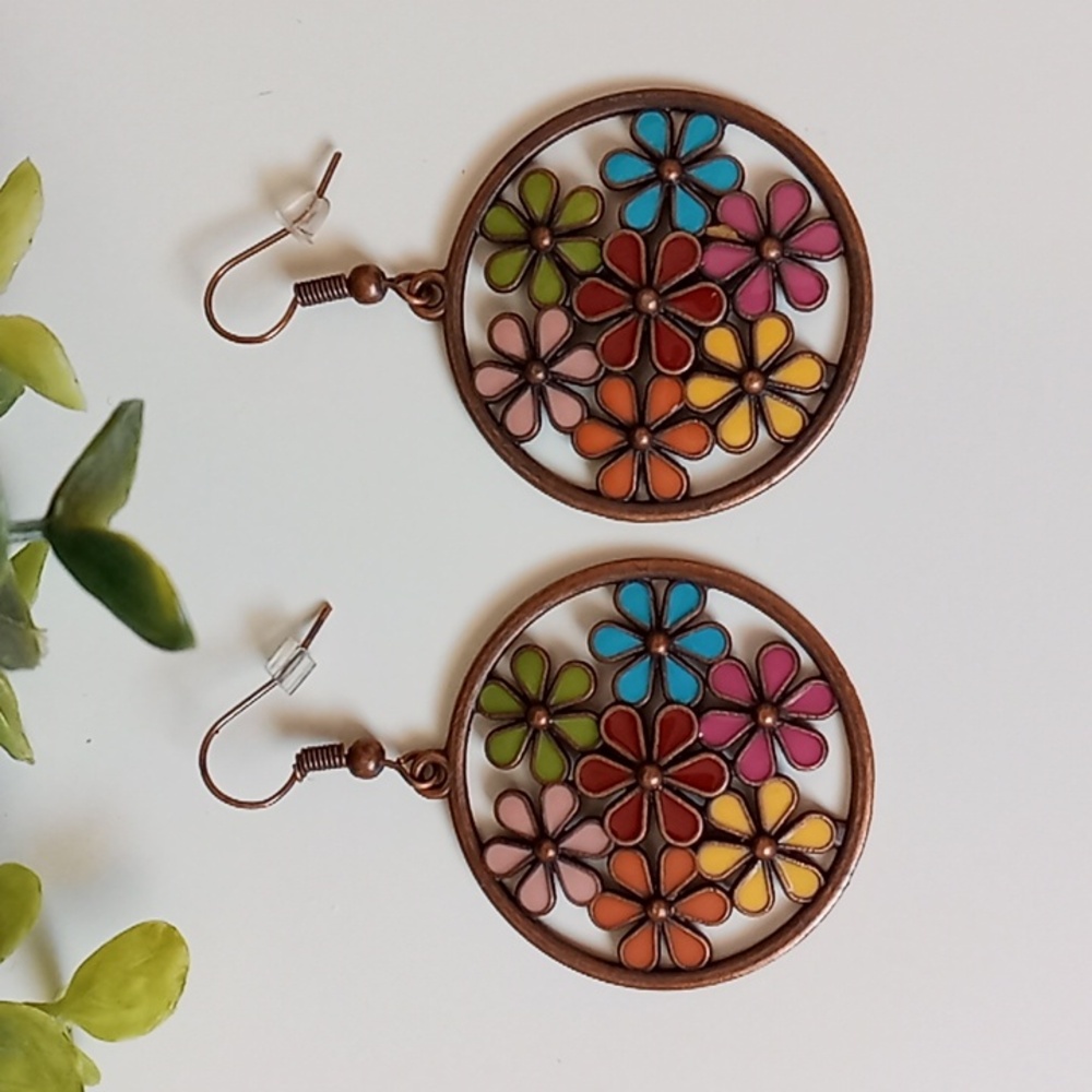 Enameled Flower Dangled Earring